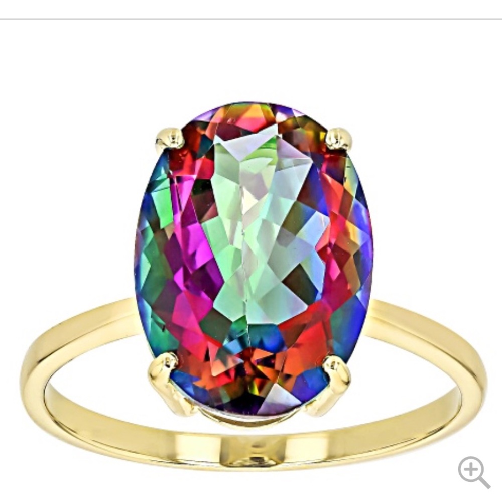 NEW 10K 6.21ct Mystic Fire Topaz  SOLID Yellow Gold Ring - Size 5 10k 10kt 10KT
